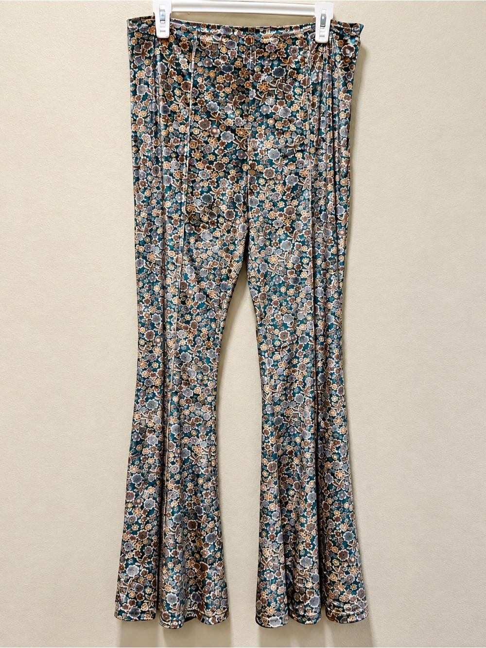 Umgee Floral Wide Leg Pants in Teal, Brown and Cream